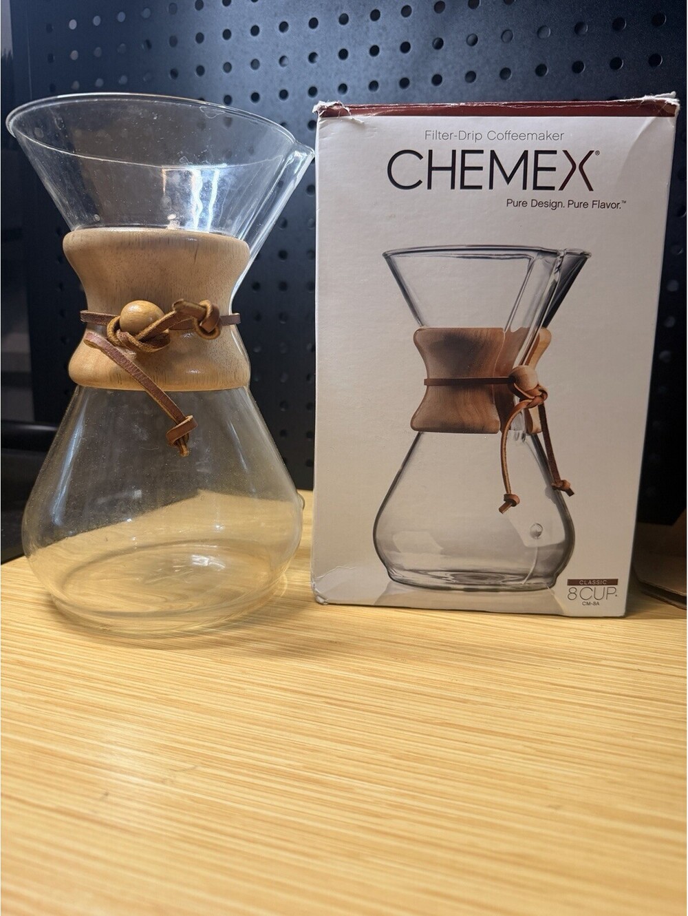 Chemex Coffee Maker 8 cup Filter Drip Pourover Glass Wood Collar - With Box